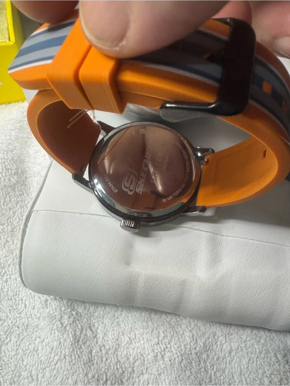 Skechers Blue Dial Orange Silicone Strap Watch with Stripe Accent